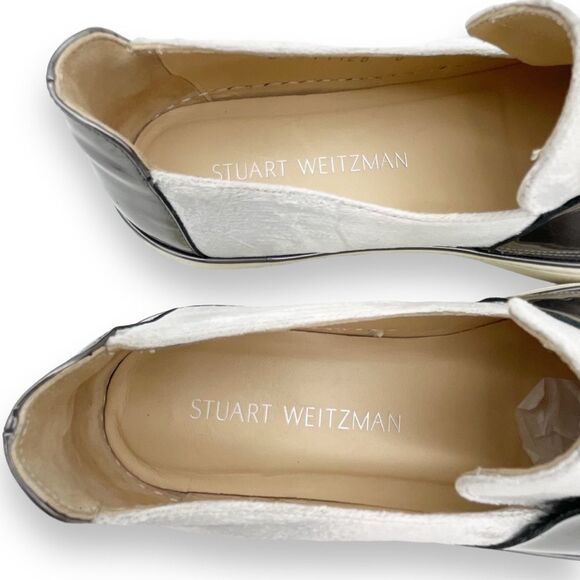Stuart Weitzman Boyband Argento Velvet Platform Sneaker Silver Platinum Size 8 - Picture 12 of 16